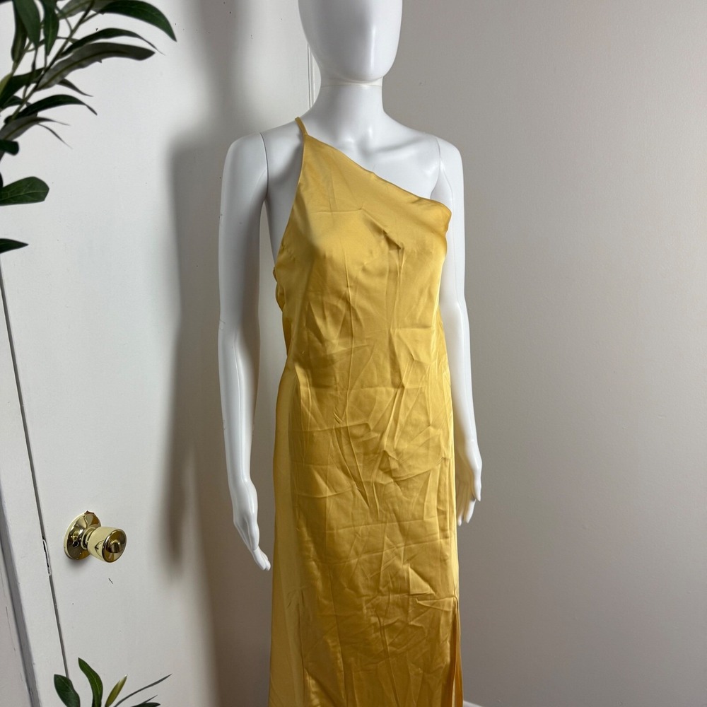 Commense Moonlight Gold One Shoulder Maxi Dress Backless Slit Formal Cocktail S - Picture 11 of 15